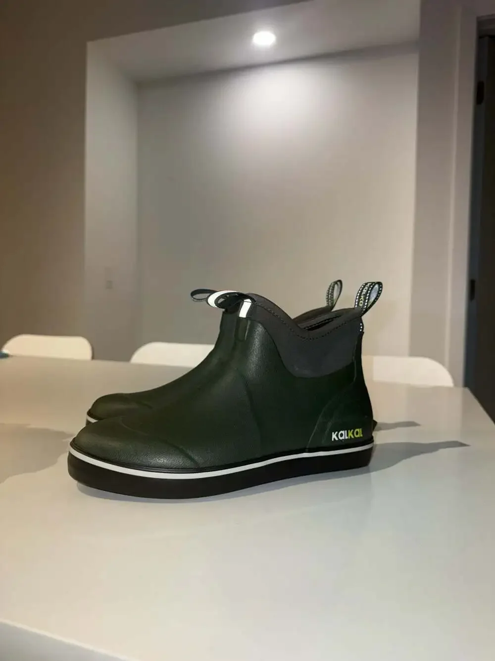 KALKAL Men's Waterproof Ankle Deck Boots, Green Rubber Fishing Boots